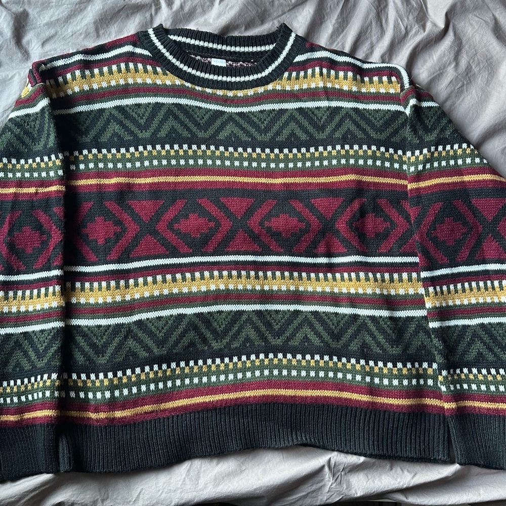 Womens Sweater Large Eclectic Grandpa Handmade Retro Multicolor Patterned Cozy